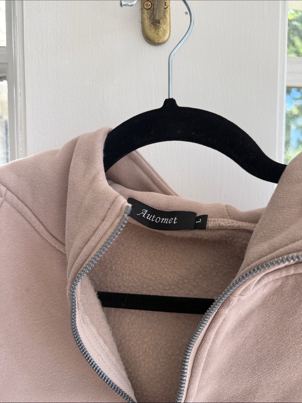 Women's Half-Zip Hooded Cropped Pullover - Taupe Large - Picture 2 of 3